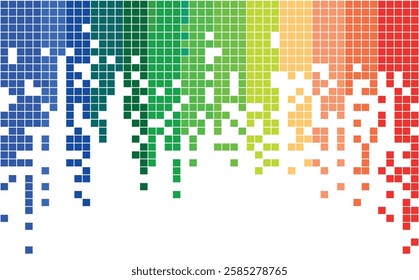 Background texture featuring colored digital pixels dripping on a white backdrop. Vector illustration.