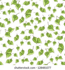 Background texture with green birch leaves