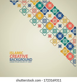 Background texture for greeting design eid mubarak with Islamic ornamental colorful detail of mosaic.Vector illustration.