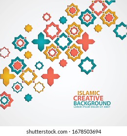 Background texture for greeting design Ramadan Kareem with Islamic ornamental colorful detail of mosaic.Vector illustration.