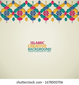 Background texture for greeting design Ramadan Kareem with Islamic ornamental colorful detail of mosaic.Vector illustration.