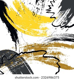 background texture illustration wallpaper template contemporary yellow gold black strokes brush trendy top view waves abstract retro art vector modern grunge concept banner creative postcard design