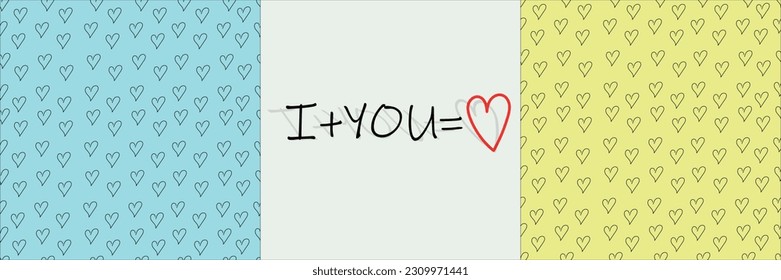 background texture love, pattern with hearts, you and me equals love, romantic mood