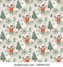 Background texture new year and merry christmas with santa, tree and snowman