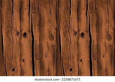 Background, texture of old wood. Vertically located wooden boards. Highly realistic illustration.