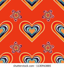 Background texture in orange, black and magenta colors. Vector illustration. Endless floral abstract seamless pattern.