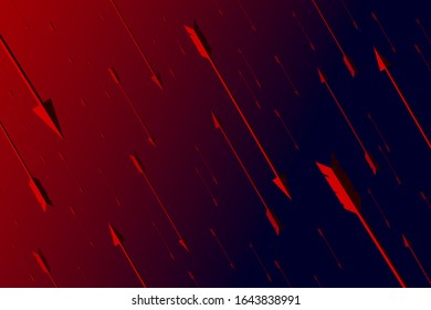 Background, texture, ornament in the form of flying, rising and falling bloody arrows of different sizes at different distances, depth of field. On the background of a burning night sky.