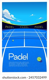 BACKGROUND AND TEXTURE FOR PADLES, VECTOR IMAGE OF A BLUE TENNIS COURT WITH BALLS ON IT. BANNER, POSTER, FLYER