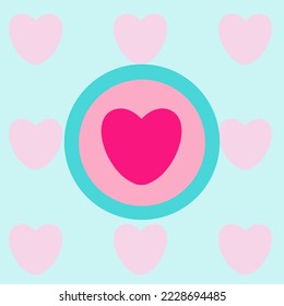 Hintergrund, 
Konsistenz in Pastellfarben, Marshmallow-Farbe, Herz und Kreise in Rosa und Türkis. Vektorcute einfache Illustration für Valentinstag, Romantik, Liebe