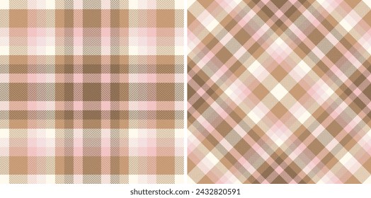 Background texture pattern of seamless plaid fabric with a tartan vector check textile set in stylish colors.
