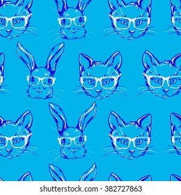 Background texture pattern, seamless, Sketch cat, bunny face 