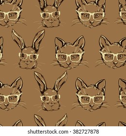 Background texture pattern, seamless, Sketch cat, bunny face 