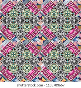 Background, texture with pop art effect. Vector seamless pattern. Geometric design template with beige, brown and gray elements. Technologic fabric tile card cover print badge.