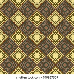 Background, texture with pop art effect. Vector seamless pattern. Geometric design template with green, yellow and brown elements. Technologic fabric tile card cover print badge.