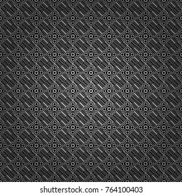 Background, texture with pop art effect. Vector seamless pattern. Geometric design template with white, gray and black elements. Technologic fabric tile card cover print badge.