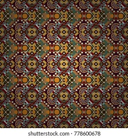 Background, texture with pop art effect. Vector seamless pattern. Geometric design template with brown, beige and red elements. Technologic fabric tile card cover print badge.
