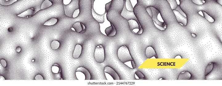 Background texture of porous material. Macrostructural design for flyer, poster, cover or brochure. Dot stipple design. 3D vector illustration.