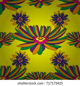 Background texture in purple, yellow and green colors. Vector illustration. Endless floral abstract seamless pattern.