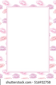 Background with texture real lip imprint. Watercolor. Place for your text. Use for advertising for cosmetics etc. Eps 10.
