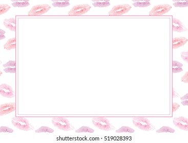 Background with texture real lip imprint. In width. Watercolor. Place for your text. Use for advertising for cosmetics etc. Eps 10.