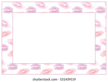 Background with texture real lip imprint. In width. Watercolor. Place for your text. Use for advertising for cosmetics etc. Eps 10.