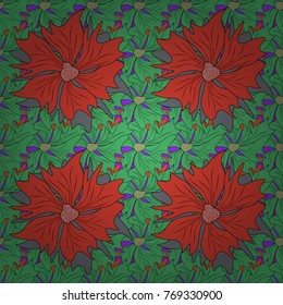 Background texture in red, gray and green colors. Vector illustration. Endless floral abstract seamless pattern.