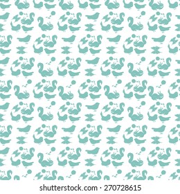 Background, texture. Silhouettes of animals and birds. Blue color. seamless