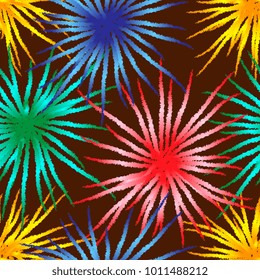 Background texture with stars seamless. Seamless background of painted stars. Vector illustration. Multicolored salute on a brown background