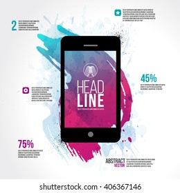 Background texture template with watercolor illustrations mobile phone. Place for your text. vector design. Eps layers.