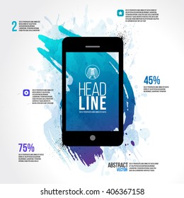 Background texture template with watercolor illustrations mobile phone. Place for your text. vector design. Eps layers.