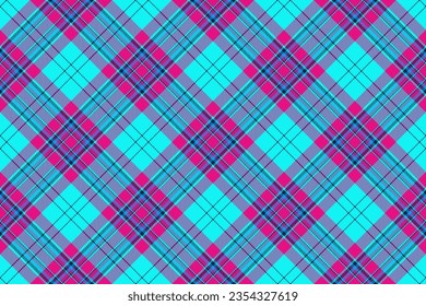 Background texture textile of check plaid vector with a tartan seamless fabric pattern in bright and pink colors.