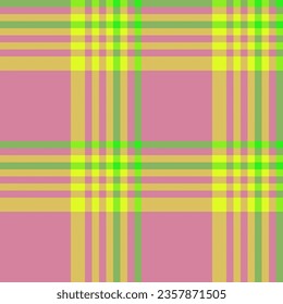 Background texture textile of vector pattern fabric with a seamless tartan plaid check in pink and lime colors.
