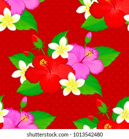 Background texture, wallpaper, floral theme in red, green and pink colors. Abstract ethnic vector seamless pattern. Tribal art boho print, vintage flower background.