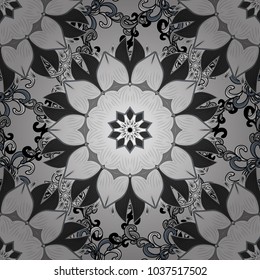Background texture, wallpaper, floral theme in gray, black and neutral colors. Abstract ethnic vector seamless pattern. Tribal art boho print, vintage flower background.