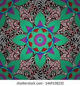 Background texture, wallpaper, floral theme in white, red and green colors. Abstract ethnic vector seamless pattern. Tribal art boho print, vintage flower background.