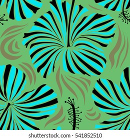 Background texture, wallpaper, floral theme. Abstract ethnic vector seamless pattern. Tribal art boho print, vintage blue and green flower background.