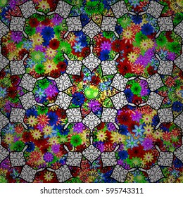 Background texture, wallpaper, floral theme colorful. Abstract ethnic vector seamless pattern. Tribal art boho print, vintage flower background.
