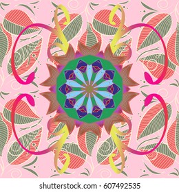 Background texture, wallpaper, floral theme in colors. Abstract ethnic vector seamless pattern. Tribal art boho print, vintage flower background.