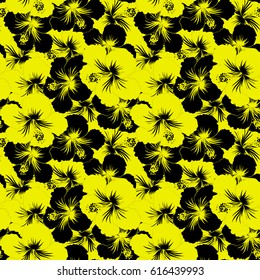 Background texture, wallpaper, floral theme. Abstract ethnic vector. Tribal art boho print, vintage yellow and black flower background.