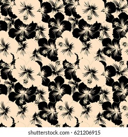 Background texture, wallpaper, floral theme. Abstract ethnic vector seamless pattern. Tribal art boho print, vintage neutral, beige and black flower background.