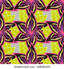 Background texture, wallpaper, floral theme in colors. Abstract ethnic vector seamless pattern. Tribal art boho print, vintage flower background.