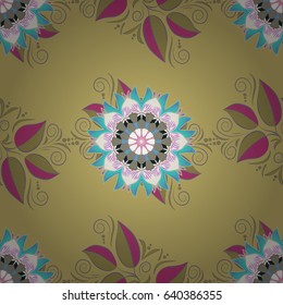 Background texture, wallpaper, floral theme in blue and pink colors. Abstract ethnic vector seamless pattern. Tribal art boho print, vintage leaf background.