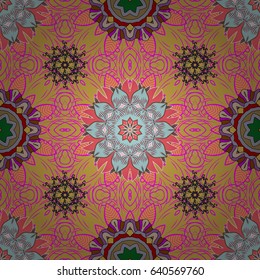 Background texture, wallpaper, floral theme in blue colors. Abstract ethnic vector seamless pattern. Tribal art boho print, vintage flower background.