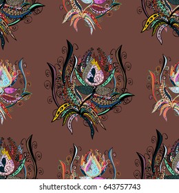 Background texture, wallpaper, floral theme in blue colors. Abstract ethnic vector seamless pattern. Tribal art boho print, vintage flower background.