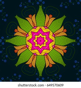 Background texture, wallpaper, floral theme in blue colors. Abstract ethnic vector seamless pattern. Tribal art boho print, vintage flower background.