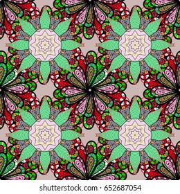 Background texture, wallpaper, floral theme in colors. Abstract ethnic vector seamless pattern. Tribal art boho print, vintage flower background.