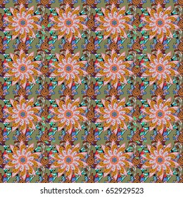 Background texture, wallpaper, floral theme in colors. Abstract ethnic vector seamless pattern. Tribal art boho print, vintage flower background.