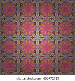 Background texture, wallpaper, floral theme in colors. Abstract ethnic vector seamless pattern. Tribal art boho print, vintage flower background.