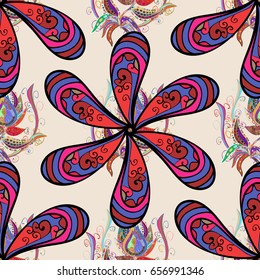 Background texture, wallpaper, floral theme in colors. Abstract ethnic vector seamless pattern. Tribal art boho print, vintage flower background.