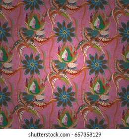 Background texture, wallpaper, floral theme in colors. Abstract ethnic vector seamless pattern. Tribal art boho print, vintage flower background.